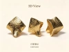 Spring Shi Original golden textured square 925 silver ear rings, women's ear studs and silver needle earrings Item Picture